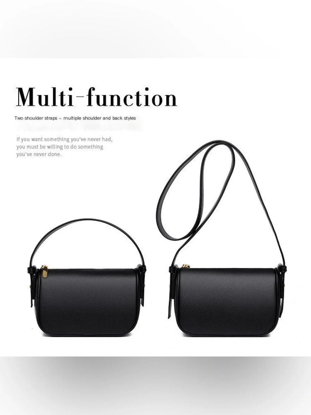 Classic Black Genuine Leather Crossbody Bag - Sleek Everyday Shoulder Purse